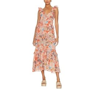 New! Misa LA Morrison Dress Tangerine Flora Halter Sundress Size L